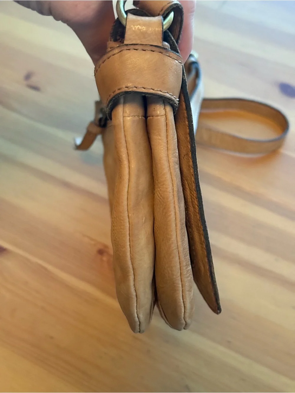 Soft Woven Leather Crossbody Bag in Tan